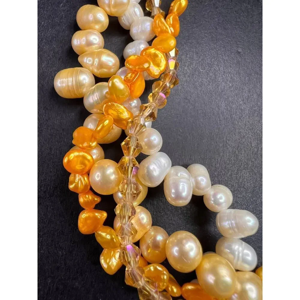NEW yellow freshwater pearl multi strand necklace with sterling silver clasp